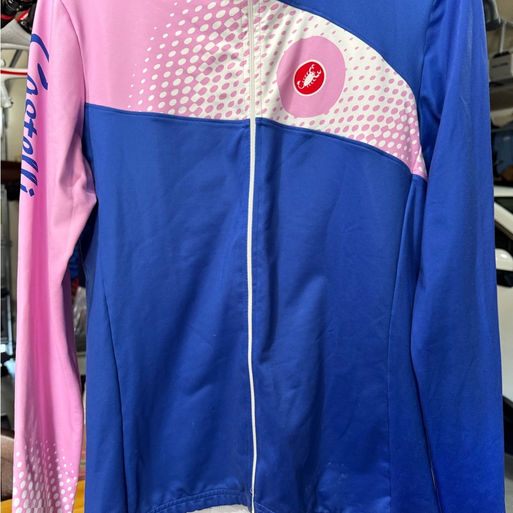 Castelli Blue and Pink Cycling long sleeve jersey for cold weather